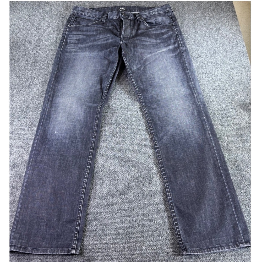 Hudson Byron Straight Leg Jeans Mens 38x32 Black Faded Button Fly M255DRG